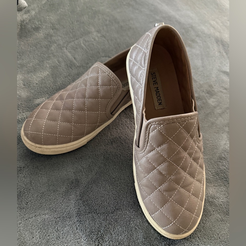 Steve Madden Quilted Slip-On Loafers - Tan